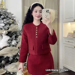Sét dạ đỏ, có 2 chi tiết áo và chân váy 731016