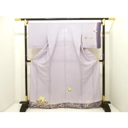 Áo kimono đơn lớp thăm viếng trang trí vàng Yuzen - Hàng hiệu Authentic
