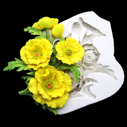 Khuôn silicon làm rau câu 3 hoa Poppy kèm nụ và lá - Loại 10 cm - Mã số 1219 338664