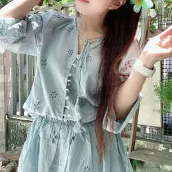 Set áo babydoll thêu hoa tay dài-set nữ babydoll hàng mới nguyên tag-hàng chuẩn bán shop 606801