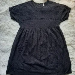 Đầm xô thêu Nhật babydoll màu đen, tay ngắn bigsize 933333