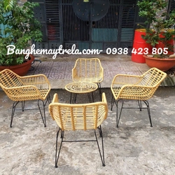 Ghế chân sắt cafe đan mây tự nhiên 517897