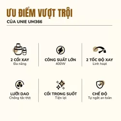Máy xay thịt UNIE UM366 dung tích 2,5L, 2 cối xay thủy tinh 928144
