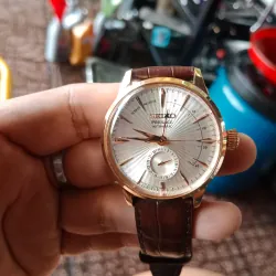 Đồng hồ Seiko Presage Automatic gold dây da nâu mặt vuông 748683