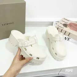 Dép lê nữ quai ngang màu trắng đục cao su dày đế bục 1024433