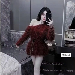 ĐẦM LÔNG TRỄ VAI KÈM ĐAI 352931