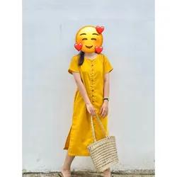 Pass đầm linen màu vàng size S 1058726