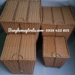 Thùng đựng đồ khung sắt đan nhựa giả mây 601390