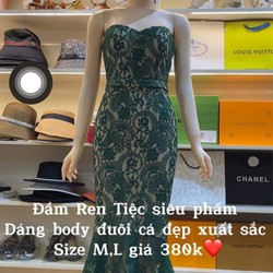 Đầm dự tiệc ren xanh lá, chất ren đẹp , size M, L , còn mới chưa mặc lần nào 192949