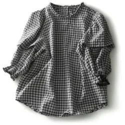 Áo sơmi tay ngắn dáng rộng in kẻ sọc phong cách mùa hè 760068