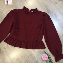 [Siêu Phẩm Hàn] Áo nhung kiểu vintage mori cổ bèo nhún trước và sau tay bồng tiểu thư 696702