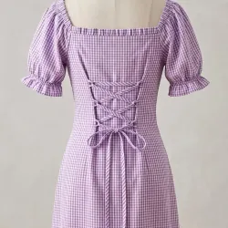 Váy Gingham Đan Lưng Cổ Vuông 1010874