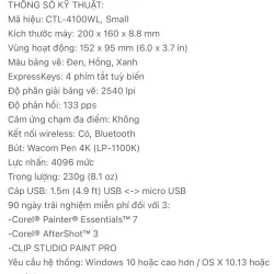 Bảng Vẽ Điện Tử Wacom Intuos S Bluetooth CTL-4100WL 760471
