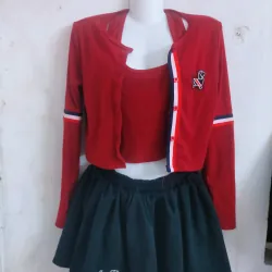 set đỏ chân váy thêu hình cún 798896