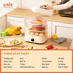 Nồi hấp UNIE UE560 dung tích lớn 18L, 3 tầng hấp, 12 tính năng tiện lợi 599160