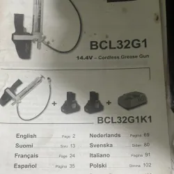 (HÀNG TRƯNG BÀY)MÁY BƠM MỠ KHÔNG DÂY BAHCO BCL32G1–14.4V VỚI DUNG TÍCH BÌNH CHỨA GR-400 760688