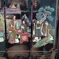 Bình phong Khổng Tử Thánh Tích Đồ (Saint Trace of Confucius)-Sơn mài cổ (Hiếm, Giá trị) 694425