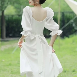Váy cô dâu, váy đi tiệc cưới dáng xòe sang trọng, đầm trắng dáng xoè chụp kỷ yếu, dự tiệc 462308