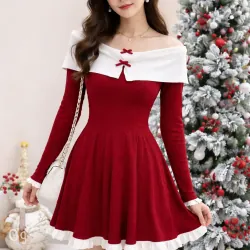 Váy nữ trễ vai xòe Đỏ, trắng 1011535