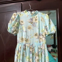 Đầm hoa voan xanh pastel ôm eo, dáng dài, mới 100%, size S/M từ 50-55kg vừa đẹp 455702
