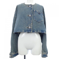 Áo khoác denim PRADA với logo tam giác GFB309 S000 13Z6