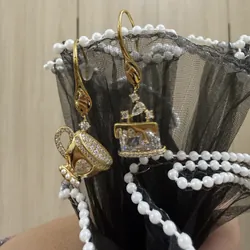 Bông tai hình bánh kem và ly trà 596335