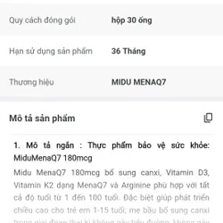 Midu MenaQ7 180mcg bổ sung canxi, Vitamin D3, Vitamin K2 dạng MenaQ7 và Arginine 723208