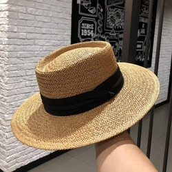 Mũ cói Panama Gaucho ruy băng đen 495961