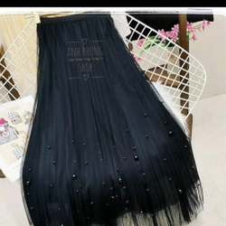chân váy voan lưới đính ngọc trai 2 màu đen nâu 529564