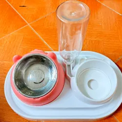 Chén / Bát ăn cho thú cưng chén inox chống gù kèm khay bình cấp nước tự động chống kiến