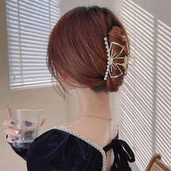 Kẹp Tóc Càng Cua Kim Loại Hàn Quốc Hình Nơ Đính Ngọc