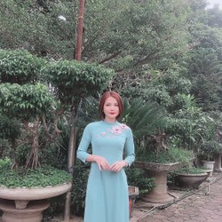 Set Áo dài xanh thêu hoa sz s ( quần hồng )