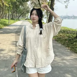 Áo sơ mi đũi hàn size S form rộng <51kg 1004365