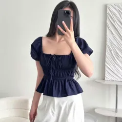 Áo babydoll linen kiểu xinh tay phồng tiểu thư công chúa bo thân nơ coquette ngực xinhxắn 977517