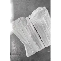 Áo corset ren ren phối ren phối dây vai mảnh màu be 758224