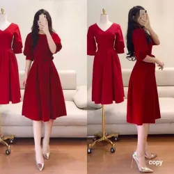 Váy nhung đỏ thắt nơ TOPSHOP size S