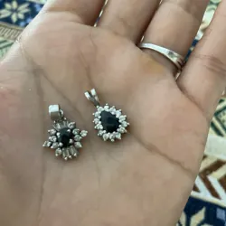 2 mặt saphire xanh đen đẹp bạc 925 1009187