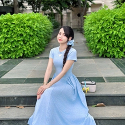 VÁY ĐÔI / COUPLE MẸ VÀ BÉ GÁI váy đầm maxi thun cột nơ phía sau kèm chun cột tóc 474127