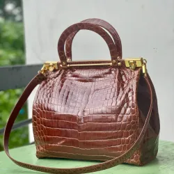 Kwanpen Túi xách nữ da cá sấu cao cấp màu nâu đỏ hàng hiệu 974438