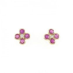 K18YG Bông tai Ruby - Hàng hiệu Chính hãng