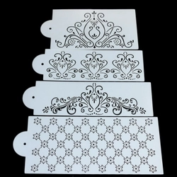 Bộ 4 khuôn rắc bột Stencil trang trí bánh, viền rau câu hoa văn Hàn Quốc - Mã số 1086 338186