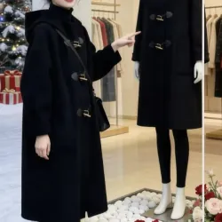 Áo khoác dạ khuy sừng màu đen, lót lụa 926481