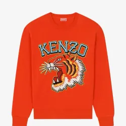 Áo sweater Kenzo thêu đầu hổ logo chữ lớn màu cam đỏ 757811