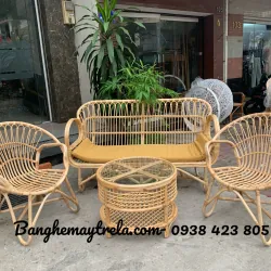 Bàn ghế sofa mây tự nhiên tay cuộn phòng khách 559231