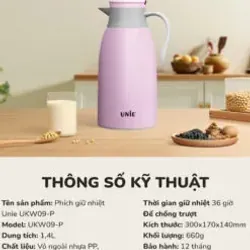 🔥 Phích giữ nhiệt UNIE UKW09-P – Giữ nóng/lạnh lâu, dung tích tiện lợi, chuẩn bền bỉ! 716063