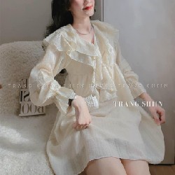 Đầm babydoll tay dài cổ bèo dễ thương 13572