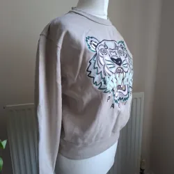 Áo nỉ nữ thêu hình đầu hổ Kenzo màu be size S chính hãng 719292