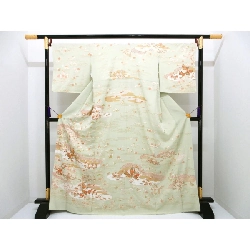 Áo kimono thăm viếng, trang trí vàng Yuzen, có thêu - Hàng hiệu Authentic