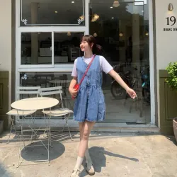 Váy yếm jean nữ Kabico dáng baybudoll, dầm yếm jean demin sát nách phong cách Hàn Quốc_Y4 785368