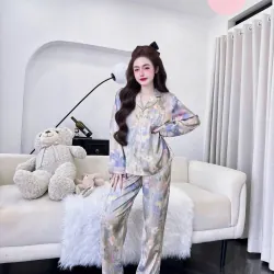 BỘ PIJAMA LỤA TAY DÀI – LỤA LATIN CAO CẤP | MẶC NHÀ SANG – MỀM – MÁT 997398